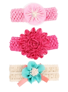 Dreiteiliges Baby-Stirnband-Set mit Chiffonblumen, Perlen und Spitzenstrukturen