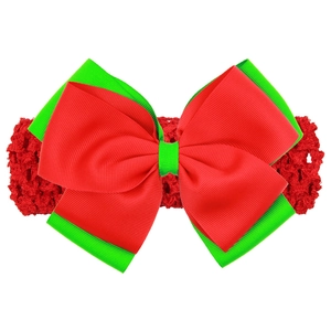 Weihnachts-Haarband für Babys mit rot-grüner Schleife aus hochwertigem Ripsbandgewebe