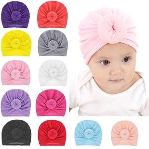 Solid Color Baby Turban Hat With Donut Knot Soft Cotton Blend Newborn Headwrap For Infant Toddler Girls Hair Accessories