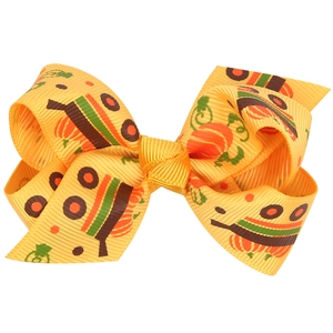 Halloween yellow bow hair clip with pumpkin and truck print for kids hair accessories