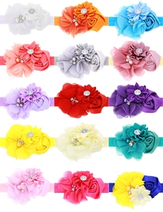 Lot de 15 bandeaux élastiques pour bébé avec fleurs artisanales et détails en strass brillants