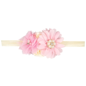 Fascia elastica per neonati con margherite in chiffon rosa e rose in raso color crema