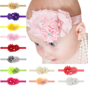 Bandeau Élastique à Fleurs pour Bébé Fille Strass Künstliche Perle Mousseline Satin Accessoires de Cheveux pour Nouveau-né