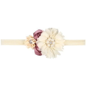 Fascia elastica per neonati con fiore in chiffon, perle e strass scintillanti