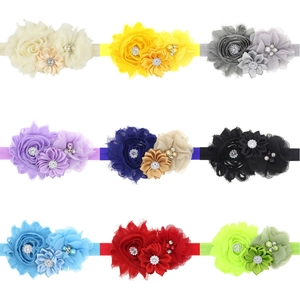 Bandeaux bébé élastiques avec tournesols en mousseline multicolore et centres de strass