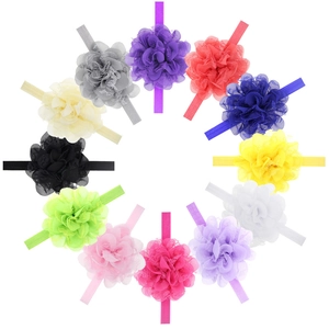 Set of 12 colorful chiffon flower headbands for babies with soft elastic fabric straps