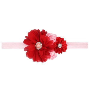 Fascia elastica per neonati con rose in chiffon rosa e decorazioni in strass e perle