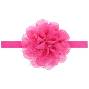 Pink chiffon lace flower headband with soft elastic band for infants and toddlers