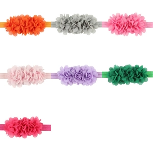 Seven colors of infant high-elastic headbands with three layered chiffon flowers