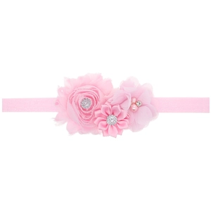 Bandeau bébé rose avec roses en tissu, strass et bande élastique confortable