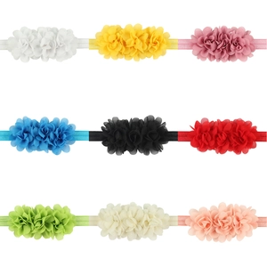 Set of baby floral headbands with three chiffon flowers in nine different colors