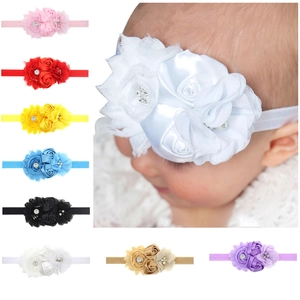 Handmade Elastic Baby Flower Headband Chiffon Satin Rose Rhinestone Artificial Pearl Hairband For Infant Toddler Photography Props