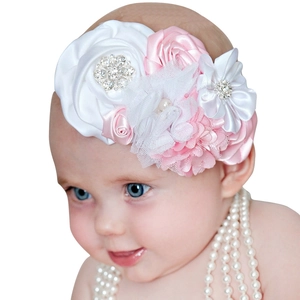Baby Mädchen Blumen Stirnband Handgefertigte Satin Rose Strass Künstliche Perle Elastische Haarband Kleinkind Party Haarschmuck
