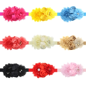 9-piece set of elastic baby headbands with sunflower rhinestone fabric flowers