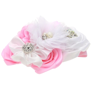 Kinder Haarband mit Strass Rosen und rosa Satinband sowie weißen Perlen verziert