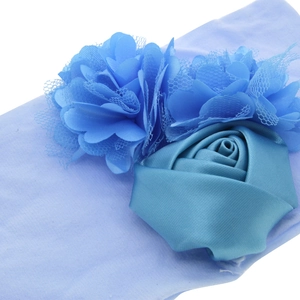 Bandeau élastique pour bébé avec fleurs en tulle bleu et rose en soie pour nouveau-nés