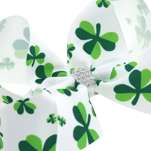 Nœud pour cheveux Saint-Patrick pour enfants avec trèfles et centre en strass