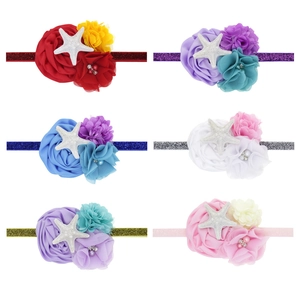6-piece baby starfish headband set with elastic gold glitter bands and chiffon flowers