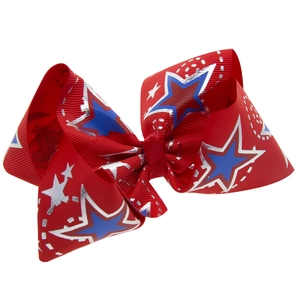 Nœud pour cheveux rouge du Jour de l'Indépendance avec étoiles bleues et argentées