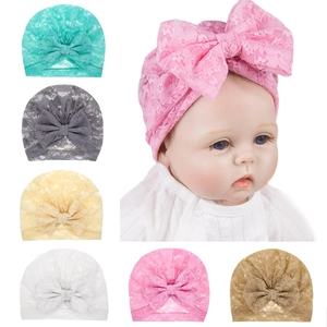 Infant Baby Lace Turban Hat With Large Bow Breathable Soft Newborn Photography Prop Beanie For Toddler Girls