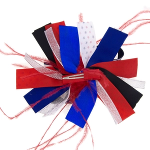 Patriotic red and blue feather bow headband with metallic clip for girls