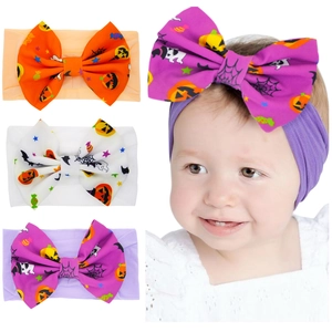 Fascia Per Capelli Elastica In Nylon Con Fiocco Di Halloween Per Neonati Bambini Fantasia Zucca Fantasma Ragnatela Festa
