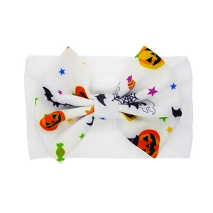 Fascia elastica di Halloween per neonati con stampe di zucche e fantasmi e grande fiocco