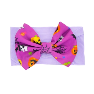 Fascia elastica neonata con fiocco viola a tema Halloween con stampe di zucca e fantasmi