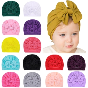 Soft Infant Bowknot Turban Hat Solid Color Baby Pullover Hat Comfortable Knitted Newborn Headwrap Bohemian Toddler Cap