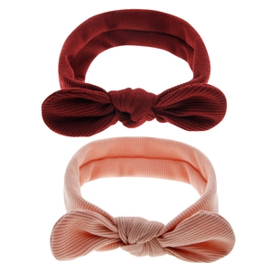 Bandeau à Nœud Côtelé pour Bébé Bandeau Élastique Oreilles de Lapin Couleur Unie Tissu Doux Accessoires de Coiffure pour Enfants