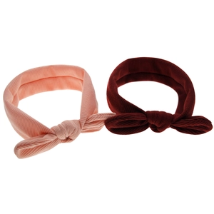 Lot de deux bandeaux bébé en tissu côtelé avec nœuds en rose clair et marron foncé