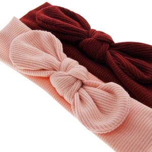 Lot de bandeaux bébé avec nœuds rose et bordeaux en maille côtelée extensible souple