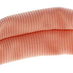 Bandeau bébé rose orangé en maille côtelée avec oreilles de lapin élastiques rayées