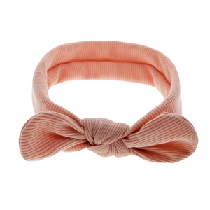 Bandeau bébé orange rose en tissu élastique rayé avec un nœud en oreilles de lapin