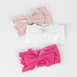 Dreiteilige Baby-Schleifen-Stirnbänder in Rosa, Weiß und Rosérot mit Rippstrick-Textur