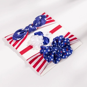 Three-piece infant headband set featuring American flag bow designs for Independence Day