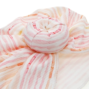 Pink and orange watercolor tie-dye baby donut turban hat with ribbed knit texture