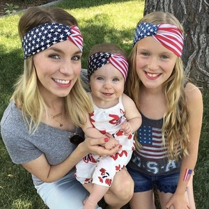 USA Flag Stars Stripes Printed Twisted Knot Headband Set For Women Kids Baby Independence Day Patriotic Bunny Ear Bow Hair Accessories