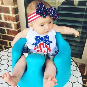 Bandeau Patriotique Nœud Papillon Jour de l'Indépendance USA pour Bébé Filles Étoiles et Rayures Bandeau Élastique en Tissu