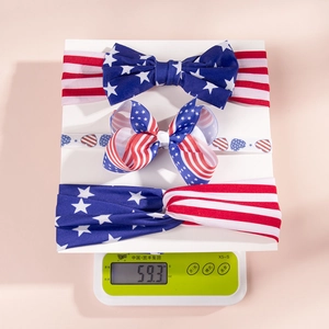 Three-piece US Independence Day hair accessories set with bows and stars weighing 59.3g
