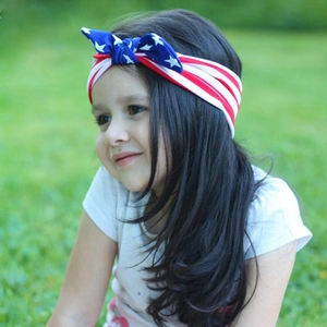 Kids American Flag headband with knot bow featuring stars and stripes patriotic design
