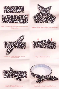Step-by-step tutorial for tying the leopard print rabbit ear headband and styling guide