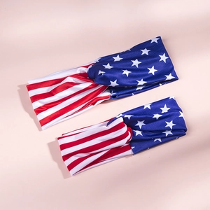Detailed view of patriotic knot headbands with US flag pattern for mother and child set
