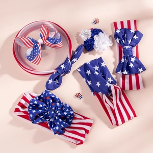 Independence Day set of 5 American flag star and stripe pattern baby headbands