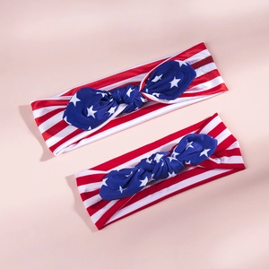Matching USA Independence Day knot headbands for mother and child in American flag print