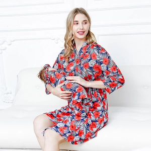 Robe de Maternité Florale Avec Lange et Bandeau Assortis Ensemble de Nuit pour Hôpital Allaitement Femme Enceinte