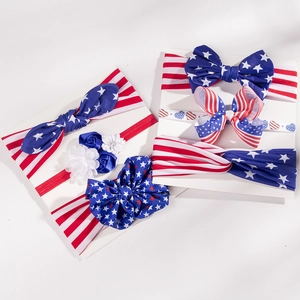 Independence Day hairband set with red white blue patriotic stars and stripes bow designs