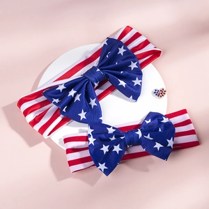 Detail of USA Independence Day headband set with stars and stripes bunny ear bows