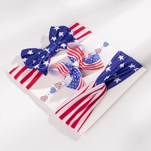 Three-piece infant headband set with USA flag star and stripe patterns for Independence Day