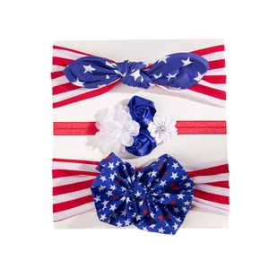 Set of 3 Patriotic Fourth of July baby headbands with red white and blue star bow knots